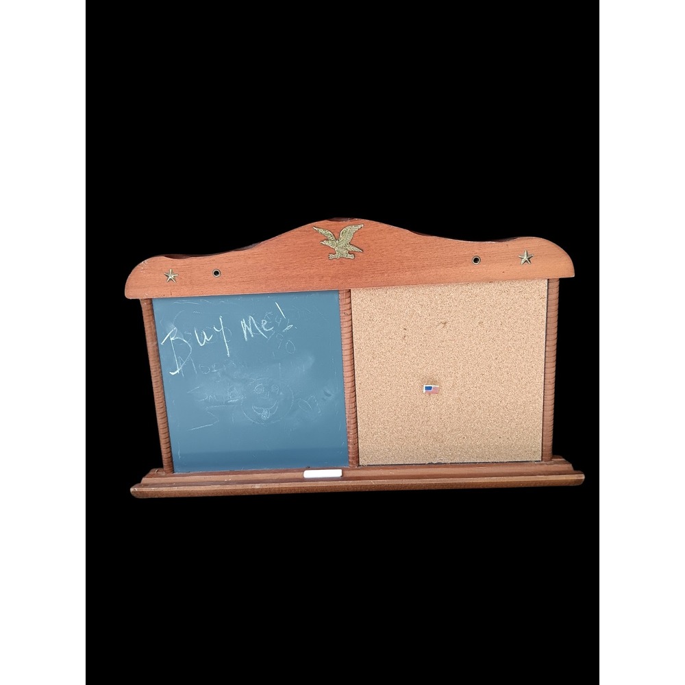Vintage Wood Chalkboard Cork Board Combo Wall Message Center Americana Eagle